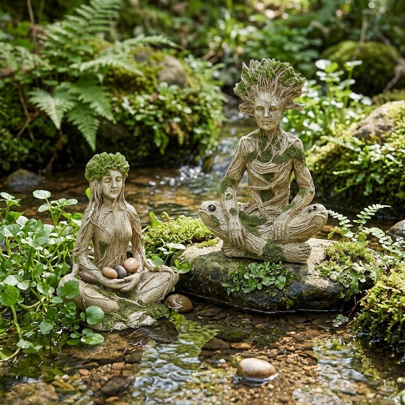 |Mother Earth & Forest God Tree Root Meditating Statue, Resin Garden Decor Figurines (2 Styles)