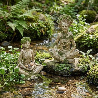 |Mother Earth & Forest God Tree Root Meditating Statue, Resin Garden Decor Figurines (2 Styles)