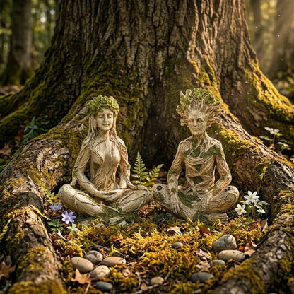 |Mother Earth & Forest God Tree Root Meditating Statue, Resin Garden Decor Figurines (2 Styles)