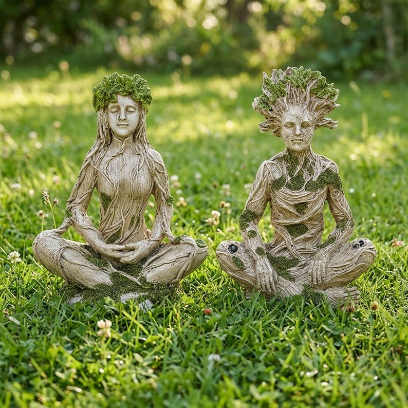 |Mother Earth & Forest God Tree Root Meditating Statue, Resin Garden Decor Figurines (2 Styles)