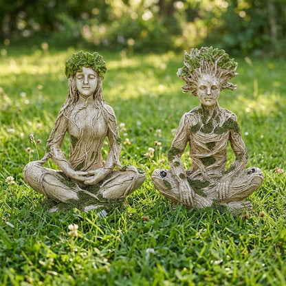 |Mother Earth & Forest God Tree Root Meditating Statue, Resin Garden Decor Figurines (2 Styles)