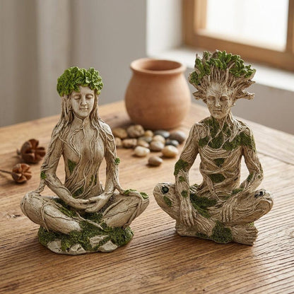 |Mother Earth & Forest God Tree Root Meditating Statue, Resin Garden Decor Figurines (2 Styles)