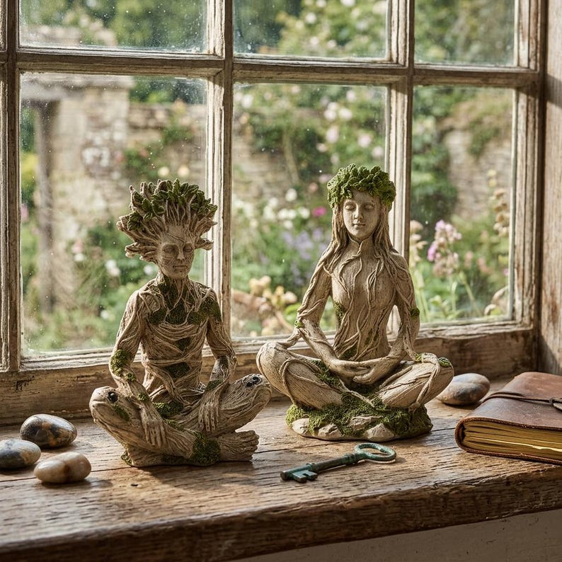 |Mother Earth & Forest God Tree Root Meditating Statue, Resin Garden Decor Figurines (2 Styles)