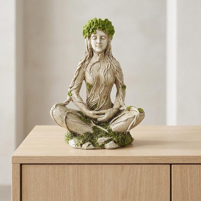 |Mother Earth & Forest God Tree Root Meditating Statue, Resin Garden Decor Figurines (2 Styles)