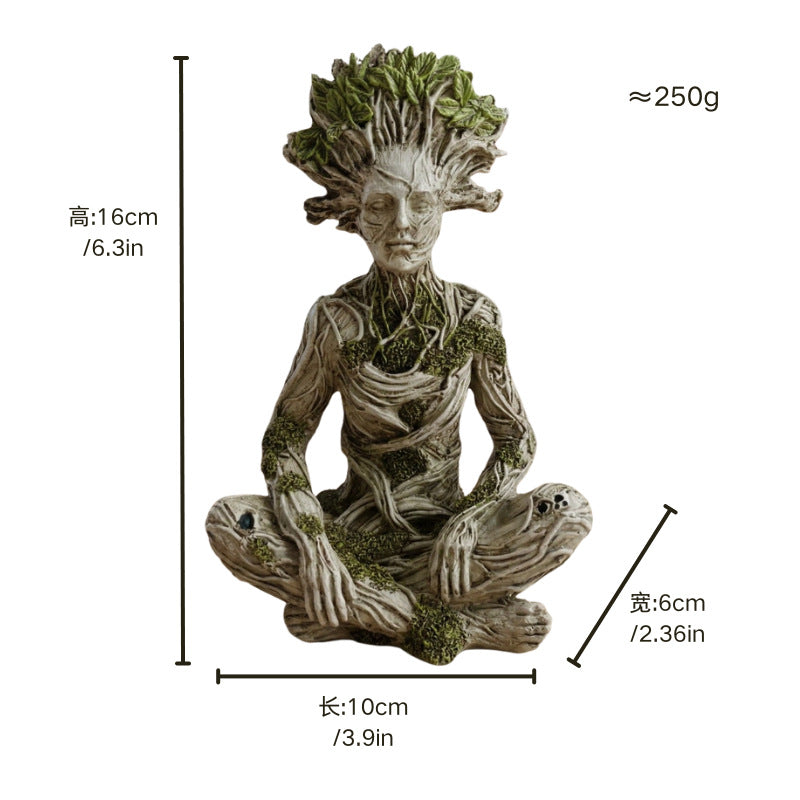 |Mother Earth & Forest God Tree Root Meditating Statue, Resin Garden Decor Figurines (2 Styles)