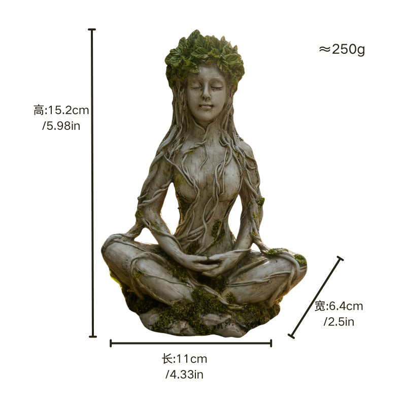 |Mother Earth & Forest God Tree Root Meditating Statue, Resin Garden Decor Figurines (2 Styles)